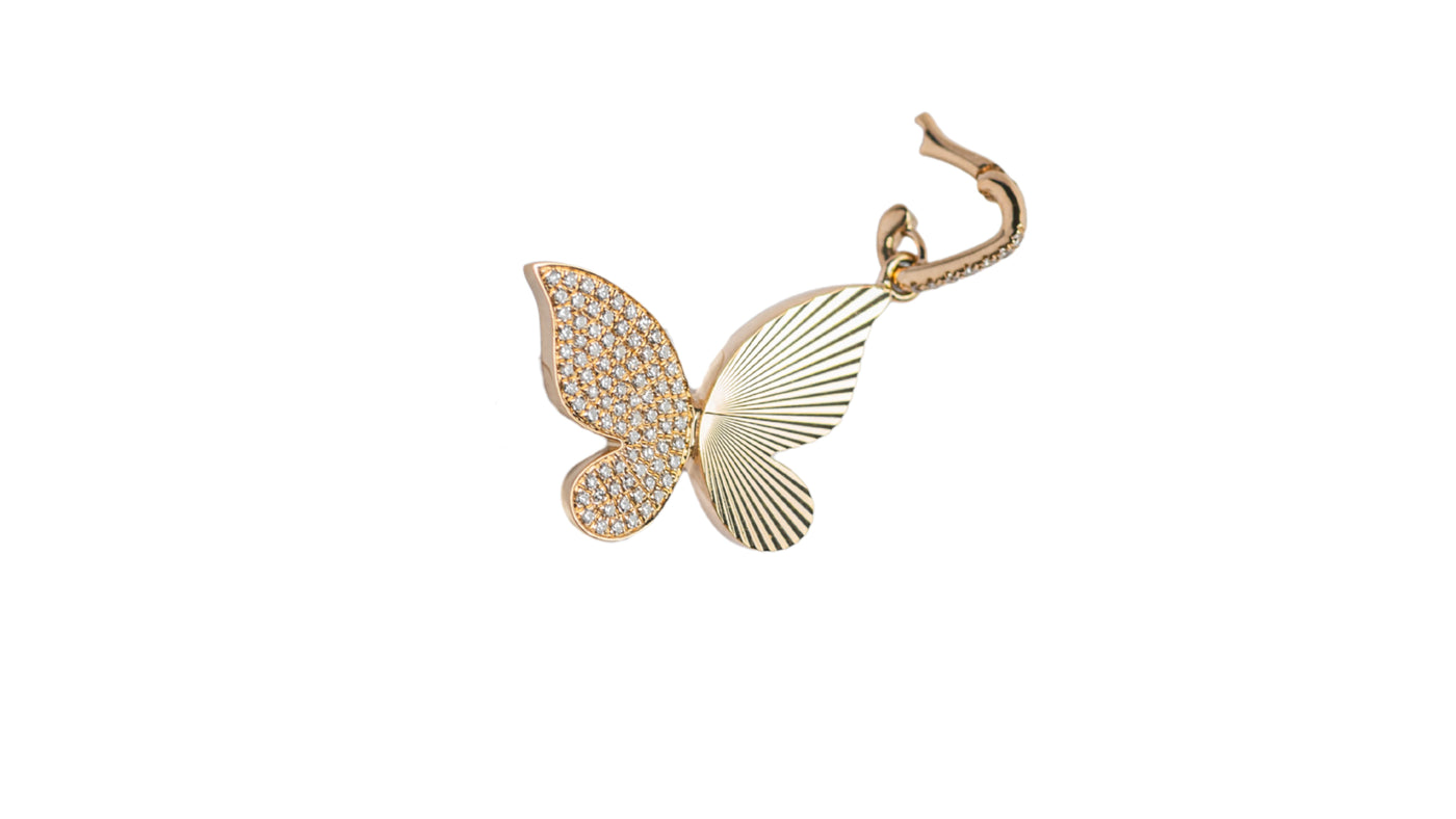 1/2 Diamond 1/2 Fluted Butterfly Pendant