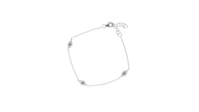 3 Evil Eye Bracelet in White Gold with Blue Sapphire