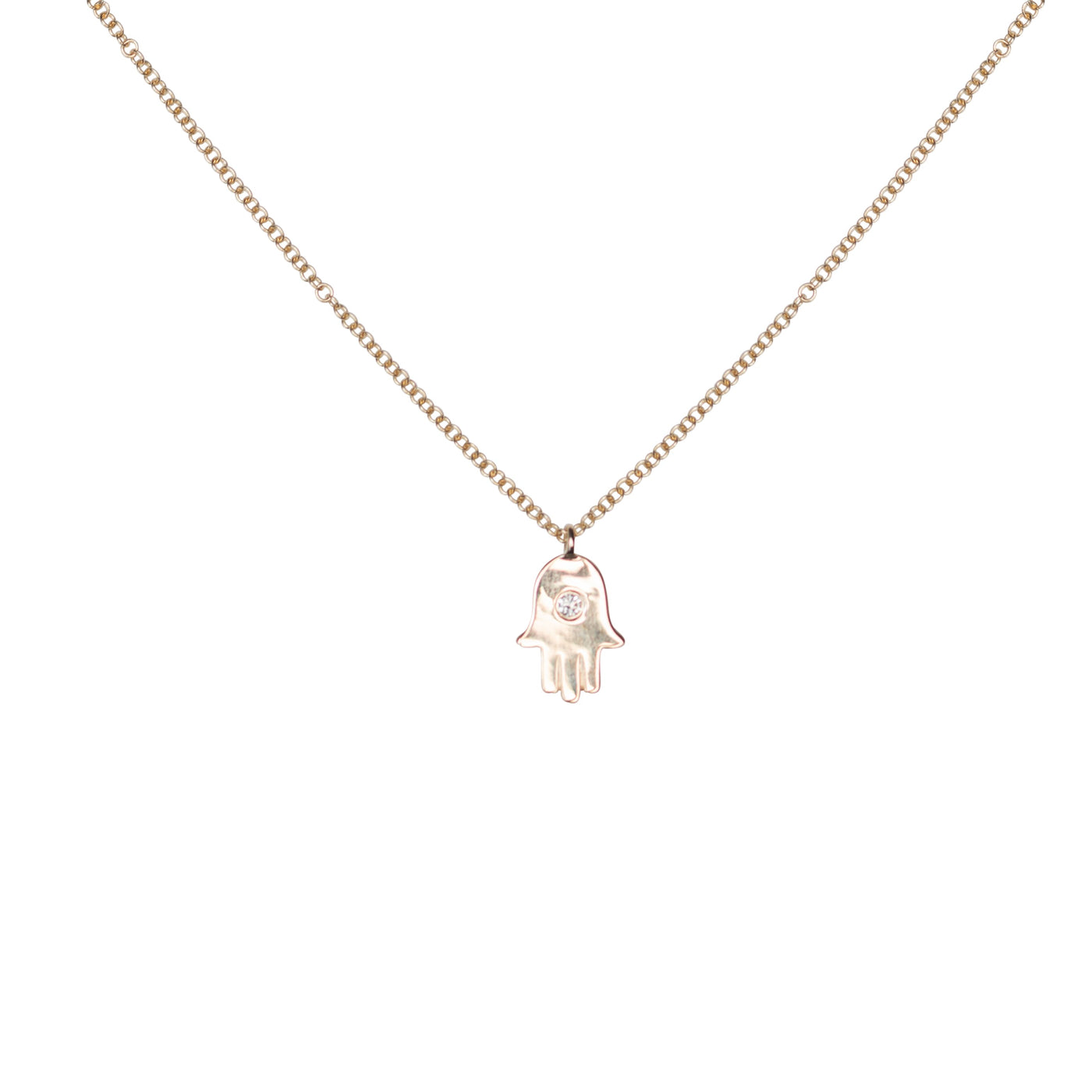 Mini Hamsa Necklace in Yellow Gold