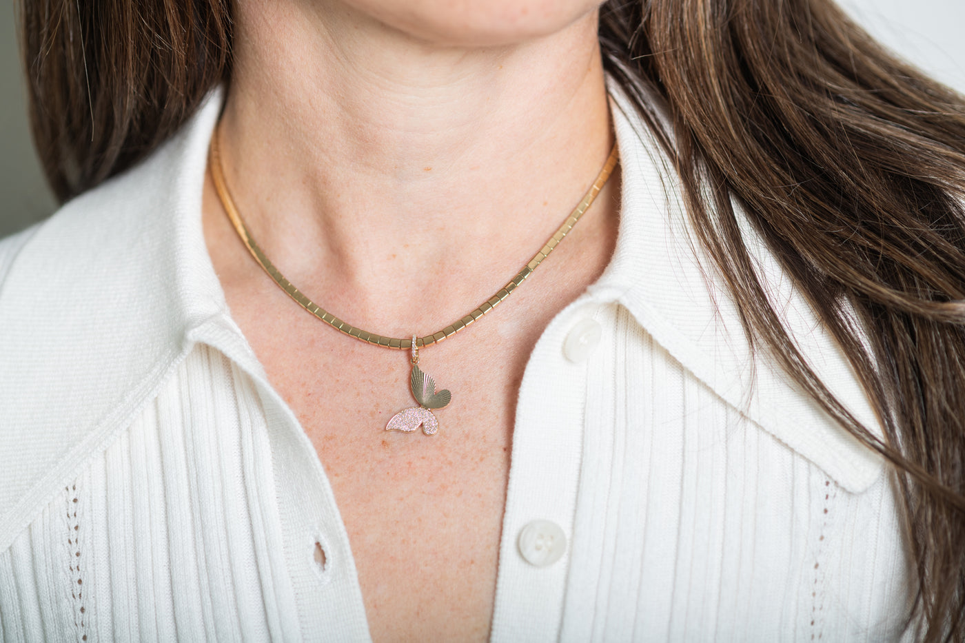 1/2 Diamond 1/2 Fluted Butterfly Pendant