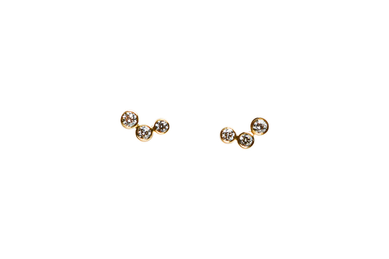 3 Bezel Diamond Studs in Yellow Gold