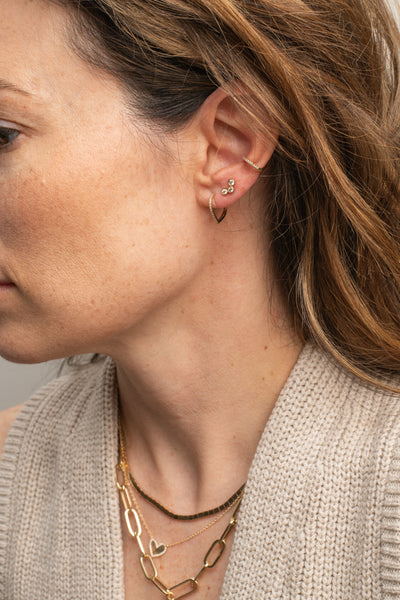 Heart Shaped Huggies in White Gold